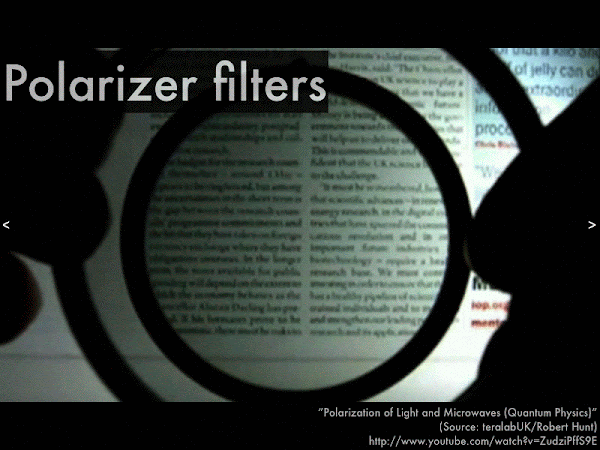 Note that whatever its orientation, one-half of the original background unpolarized light always passes through the second polarizer, whether the second polarizer transmits or blocks light that passed through the first polarizer.