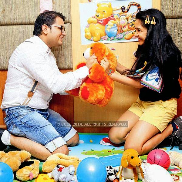 Siddharth and Megha at Mahak and Pulkit Dua's kindergarten-themed party at a city hotel in Indore.