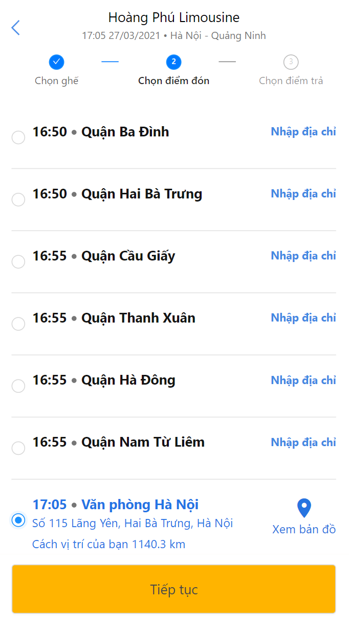 Chọn giờ, chọn chỗ, điểm đón/trả và điền đầy đủ thông tin.