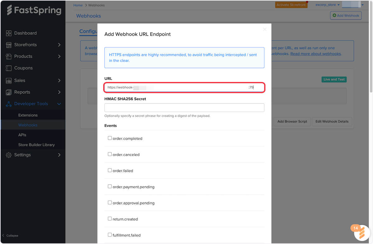 Copy the webhook URL and paste it under the URL field.