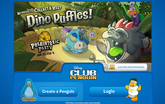 Club Penguin: Members can collect & keep Dino Puffles Login Screen