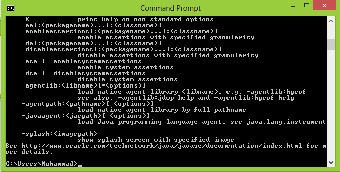 Testing path Java di command prompt apakah sudah disetting dengan benar
