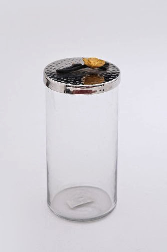  New! Beautiful Two Tone Glass Canister-Med w Black Gold Frangipani Design