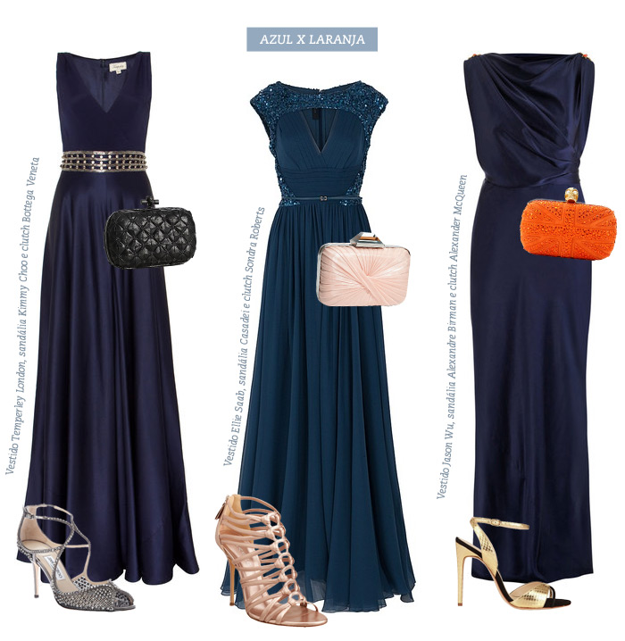 cor de sandalia para vestido azul marinho
