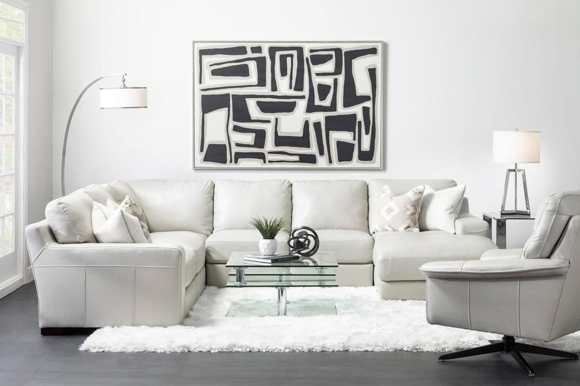 White Leather Sectional with Mod Art