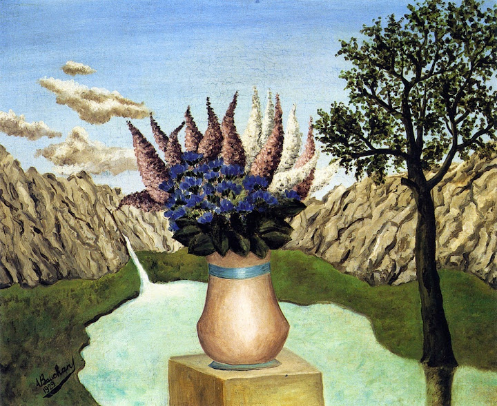 André Bauchant - Flowers in a Rocky Landscape