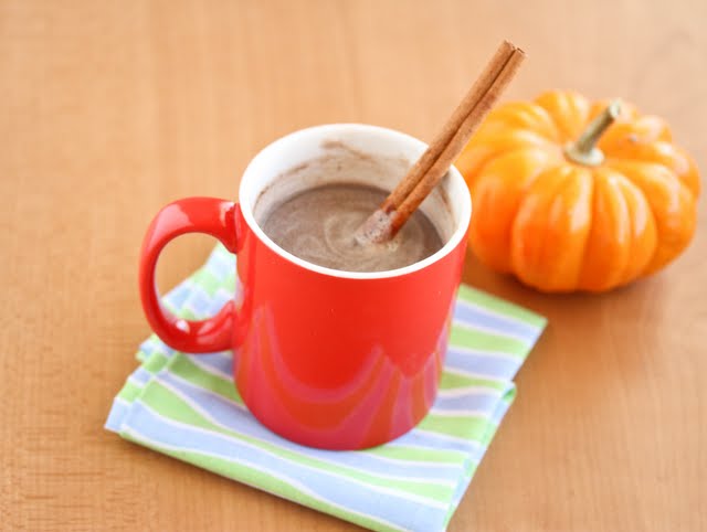 photo of a mug of Pumpkin Hot Chocolate with a cinnamon stick