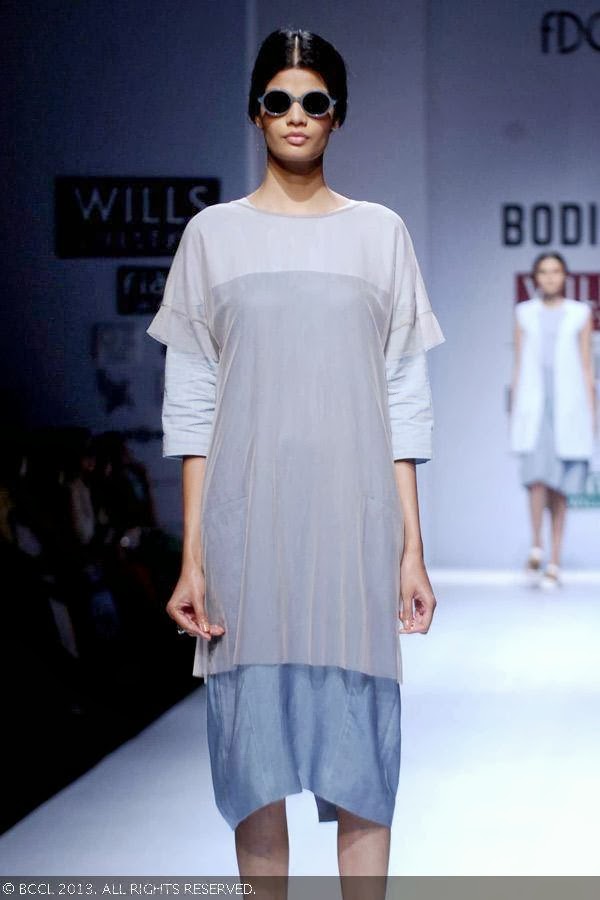 Sony showcases a creation by fashion designer Ruchika Sachdev on Day 3 of Wills Lifestyle India Fashion Week (WIFW) Spring/Summer 2014, held in Delhi.