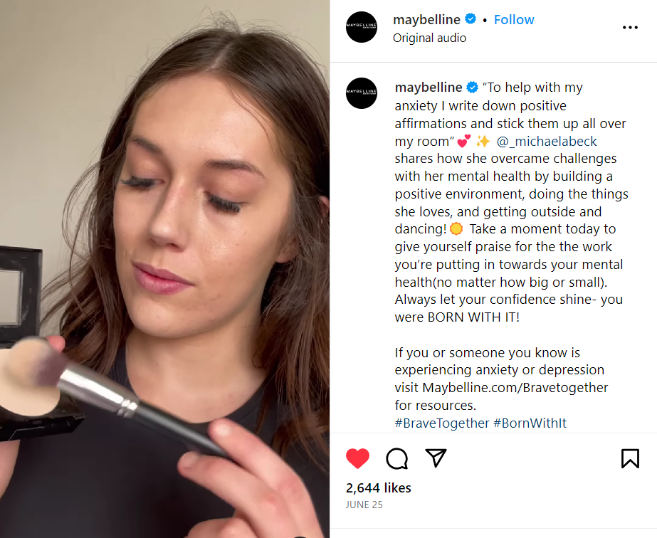 Maybelline Instagram copywriting example