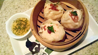 Chef Gregory Gourdet's winning shrimp dumplings from Top Chef now at Departure for Dumpling Week, steamed and made with palm sugar, ginger and crispy shallot and those Spicy Thai chilis at $11