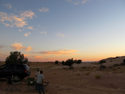 Eatin' dinner at our camp near the Temple Mountain/Goblin Valley road junction