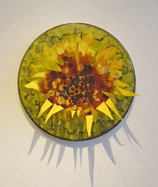 &quot;Giant Sunflower Drum Head&quot; (Alcohol inks and acrylic on drum head)