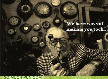photo of a guy with a bunch of clocks: We have ways of making you tock
