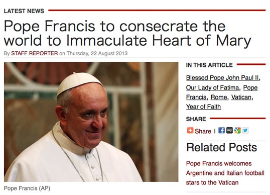 Pope Francis to consecrate the world to Immaculate Heart of Mary