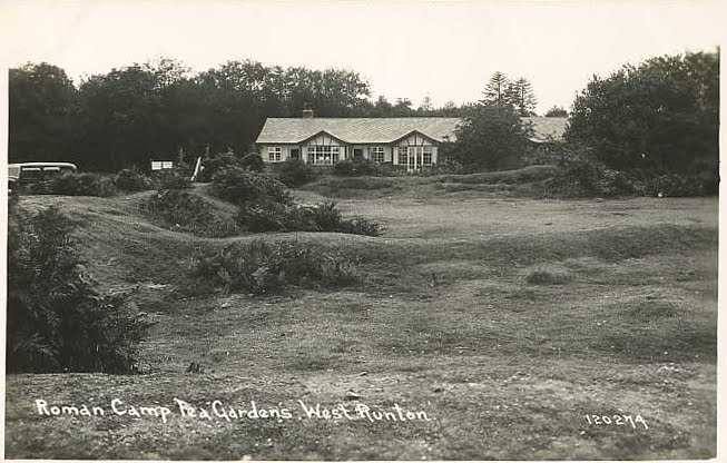 Old postcard of the Roman Camp Tea Gardens, so many memories of sitting in its gardens and drinking fizzy Cresta lemonade with a block of ice cream in it. Only Cresta would suffice, no other lemonade would create the frothy mixture that would ensue! Happy days. The Tea Garden are long gone now replaced by a non-descript and landscaped caravan park.
