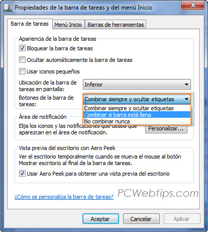 Como Combinar Botones en la Barra de Tareas de Windows 7 | PCWebtips