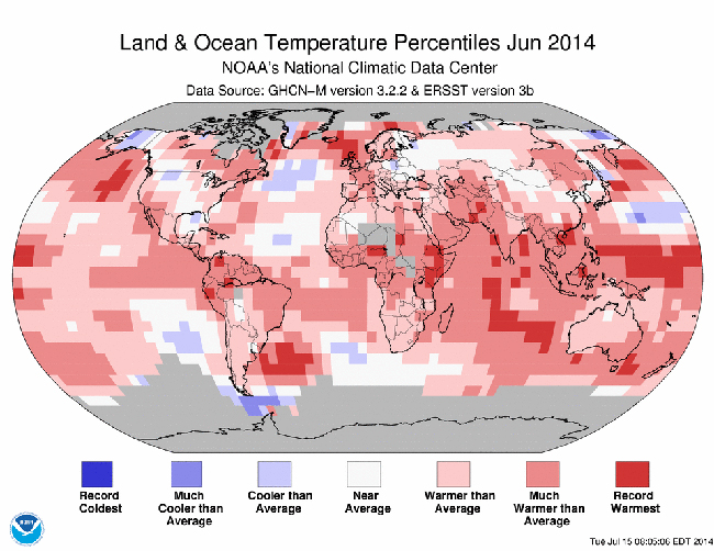 Informe climático de la Tierra. Junio de 2014 el más cálido desde 1880