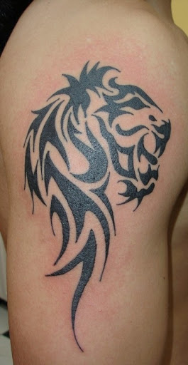 tribal lion tattoos on shoulder