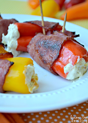 Bacon-wrapped mini pepper poppers from Or So She Says via Lemon Tree Dwelling