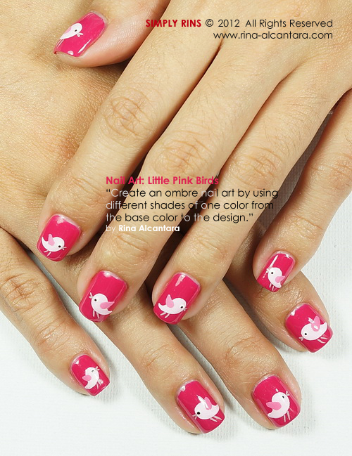 Little Pink Birds Nail Art Design