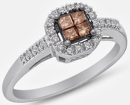 Size 10 - 10K White Gold Halo Invisible Set Princess and Round Cut Chocolate Brown and White Diamond Engagement Ring OR Fashion Band - Square Princess Shape Center Setting - (1/4 cttw.)