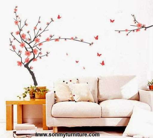 Giấy dán tường với cành đào tươi thắm thích hợp cho phòng khách Trang trí nhà đón Tết với giấy dán tường mùa xuân-6