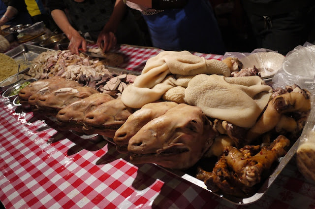 lamb heads at Zhengning Street Night Market in Lanzhou, China