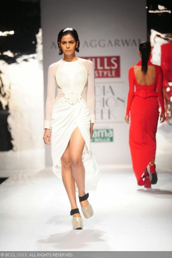 Nolana showcases a creation by fashion designer Amit Aggarwal on Day 2 of Wills Lifestyle India Fashion Week (WIFW) Spring/Summer 2014, held in Delhi.