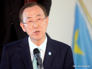 Le SG de l'Onu Ban Ki-moon le 22/05/2013 à Kinshasa. Radio Okapi/Ph. John Bompengo