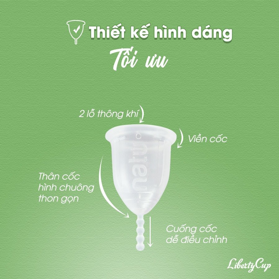 Cuống cốc nguyệt san Liberty Cup được chia làm 4 nấc dễ dàng điều chỉnh, kéo ra ngoài