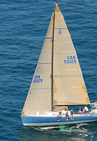 J/125 Stark Raving Mad sailing upwind in San Diego