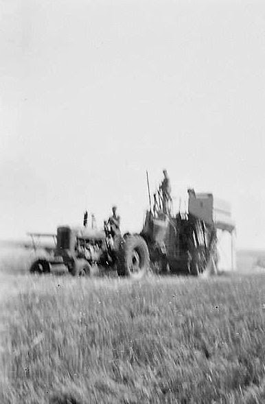 Old combine in Montana during the 1960's