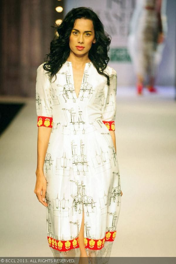 Sonalika Sahay walks the ramp for fashion designer Masaba on Day 1 of the Wills Lifestyle India Fashion Week (WIFW) Spring/Summer 2014, held in Delhi.