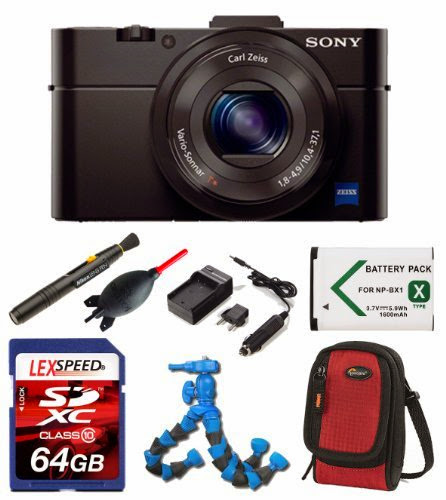  Sony Cyber-Shot DSC-RX100mII DSC-RX100m II DSC-RX100M2/B RX100 II + LoweProCase (Red) + Battery + Charger + Giotto's Blower + Lens Cleaning System + 64GB Kit