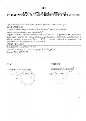 Акт опробования пожарной сигнализации
