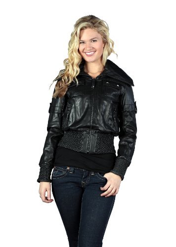 Knoles & Carter Women's Smocked Perforated Bomber (L, Black)