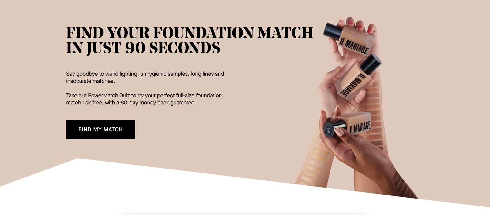 An ad from Il Makiage make-up brand for their 'Colour Match' foundation quiz.