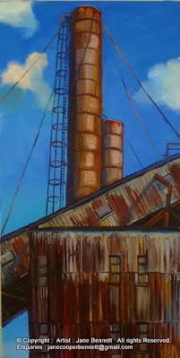 Industrial Heritage and urban decay - Plein air oil painting of the White Bay Power Station by artist Jane Bennett