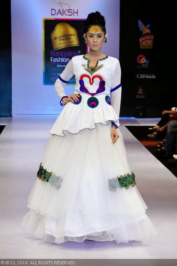 A model walks the ramp in a creation by Lalita & Amit, during Blenders Pride Bangalore Fashion Week.
