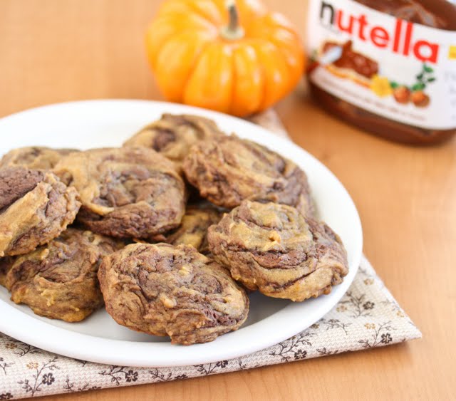 photo of a plate of Pumpkin Nutella Swirl Cookies