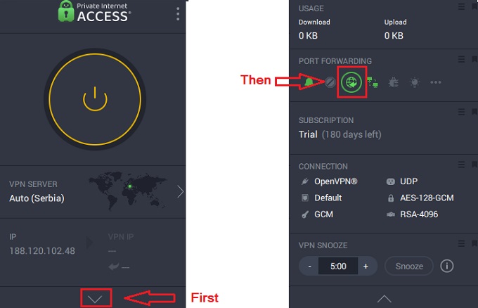 Private Internet Access Port Forwarding setting