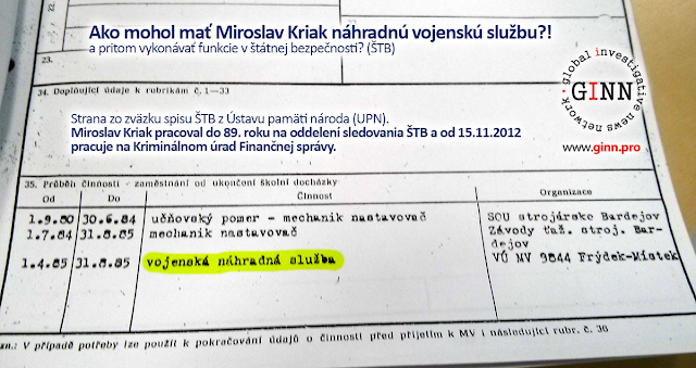 Ako mohol mať Miroslav Kriak náhradnú vojenskú službu?! a pritom vykonávať funkcie v štátnej bezpečnosti?