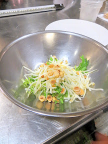 Starting off by learning how to make a new seasonal salad that boasts celery root, chicory, toasted hazelnuts, apple and fried sweet potato strings at Blue Hour Portland for a salad that is crisp and fun with textures