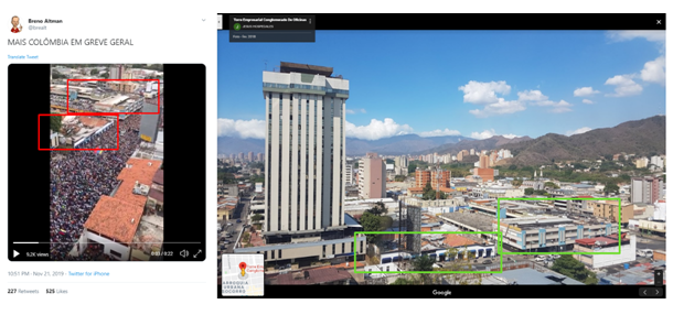 Comparaison des images de la vidéo virale et une capture d’écran de l’avenue Cedeno sur Google Maps.