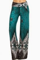 <br />3232 Tribal print, knit palazzo pants with a high fold-over waist and a wide leg