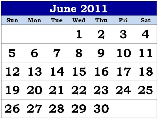 june calendar 2011 printable. Monthly 2011 Calendar June
