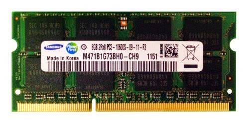  Samsung 8GB (8GBx1) PC3-10600 DDR3-1333MHz CL9 SODIMM Laptop Memory P/N M471B1G73BH0-CH9