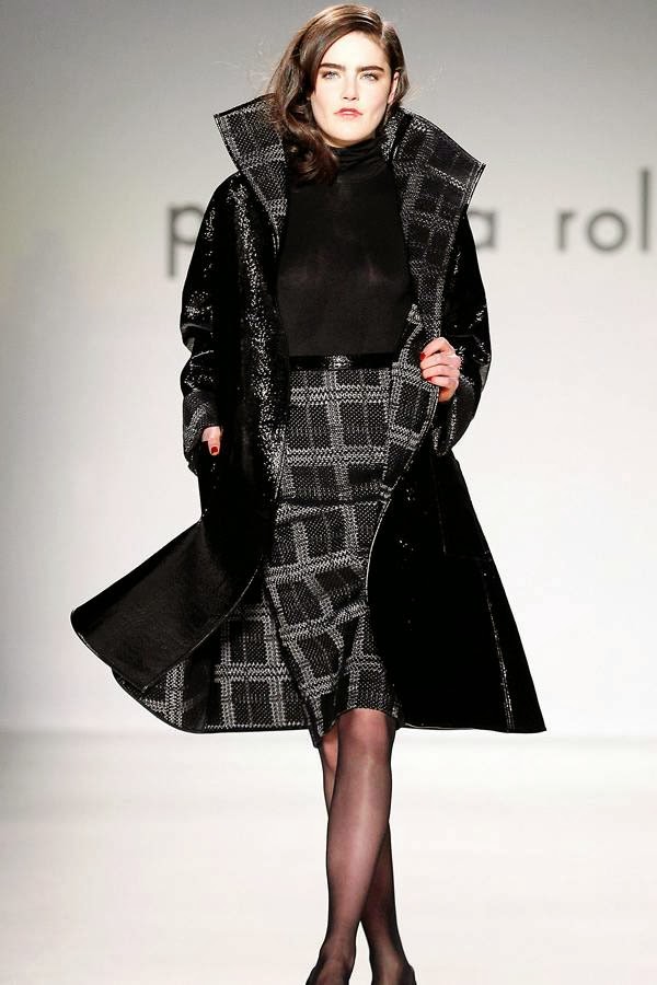 A model presents a creation by Pamella Roland's Fall 2014 collection during New York Fashion Week on February 11, 2014.