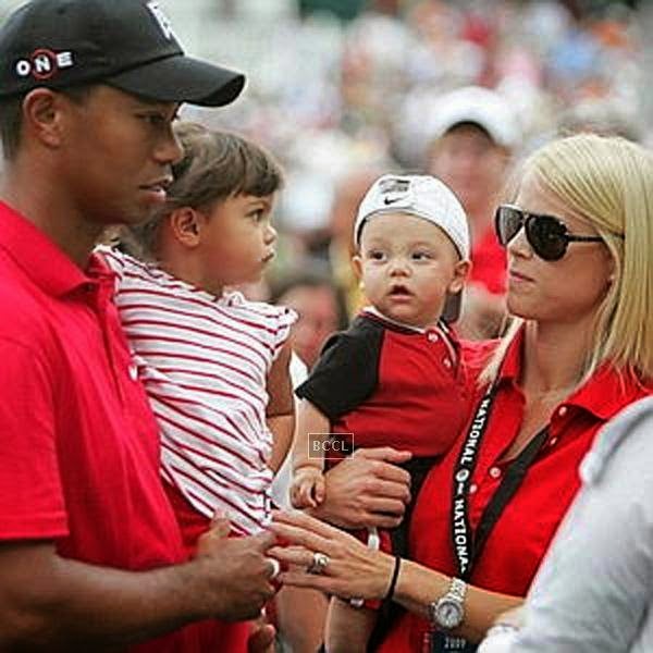 Tiger Woods with his daughter Sam Alexis Woods and son Charlie Axel Woods and wife Elin Nordegren. The couple got divorced in 2010.
