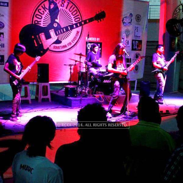 Members of Spikedhead perform at the weekend show of Rock Studio at R3 mall in Ahmedabad.